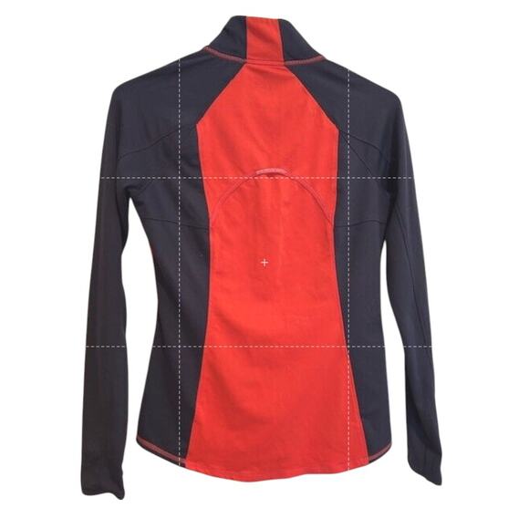 ATHLETA Running Wild Shirt Red Navy Blue Fall Winter Thumbholes 1/2 zip SMALL - Picture 2 of 8
